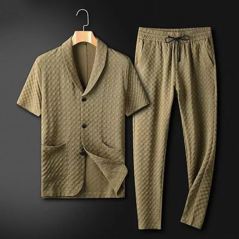 Breathable Textured Casual Fit Blazer and Trousers Set