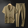 Men's Blazer and Trousers Set – Casual Fit – Short-Sleeved – Breathable Textured Fabric