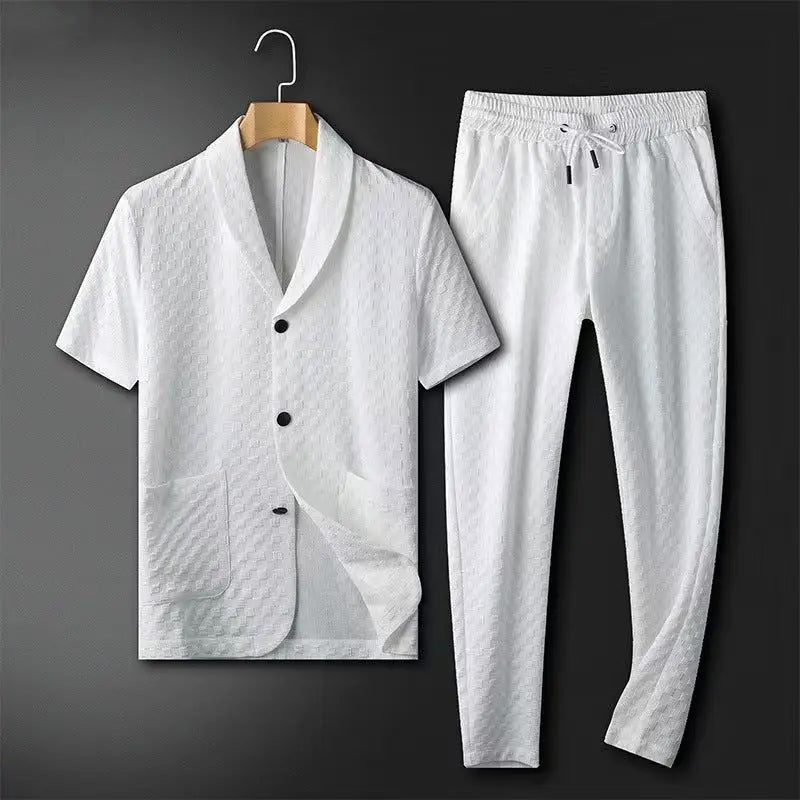 Breathable Textured Casual Fit Blazer and Trousers Set