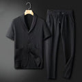 Men's Blazer and Trousers Set – Casual Fit – Short-Sleeved – Breathable Textured Fabric