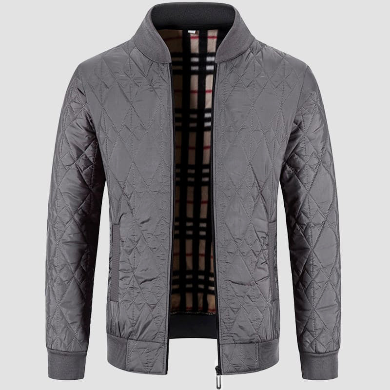 Diamond Quilted Bomber Collar Jacket