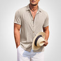 Men's Shirt - Button Closure - Short Sleeved - Ribbed Texture - Relaxed Fit