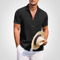 Men's Shirt - Button Closure - Short Sleeved - Ribbed Texture - Relaxed Fit
