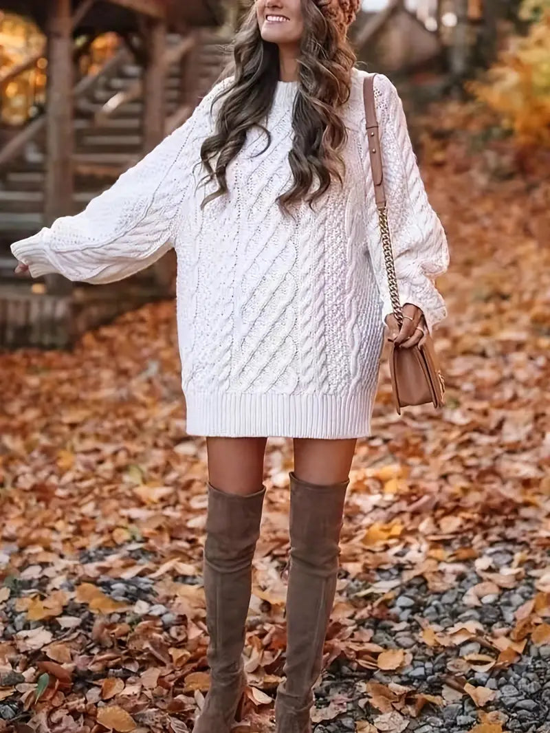 Oversized Wool Cable Knit Sweater Dress