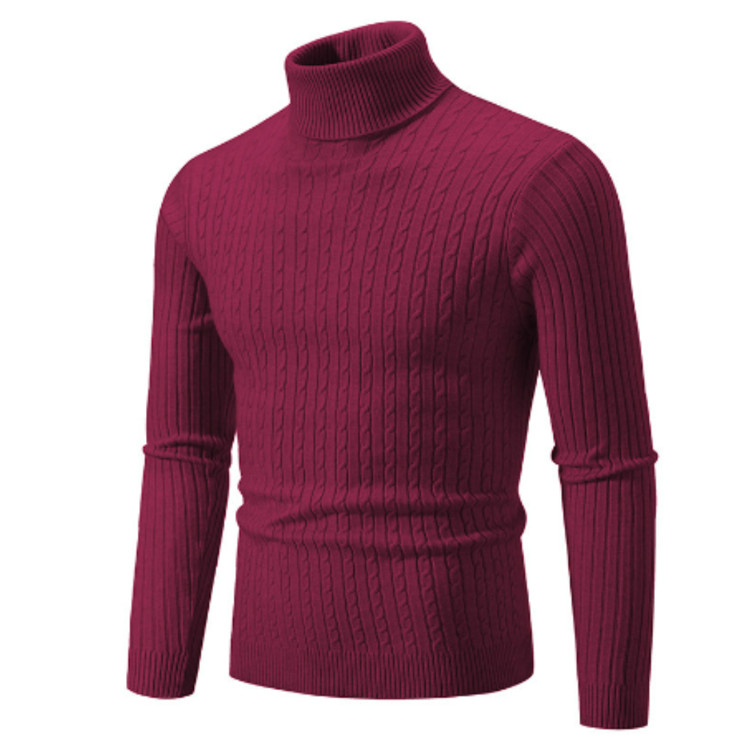 Wool Cable Knit Slim Fit Turtleneck Sweater