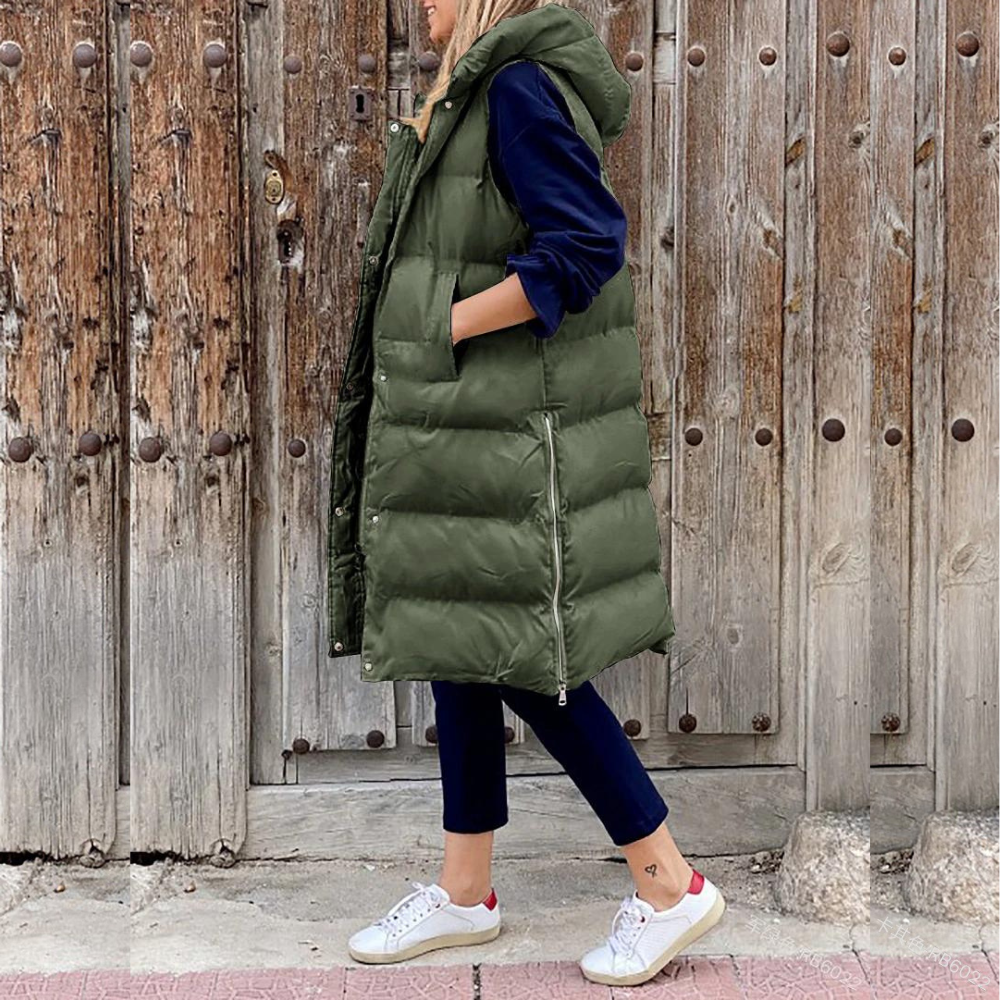 Water-Resistant Quilted Oversized Hooded Vest