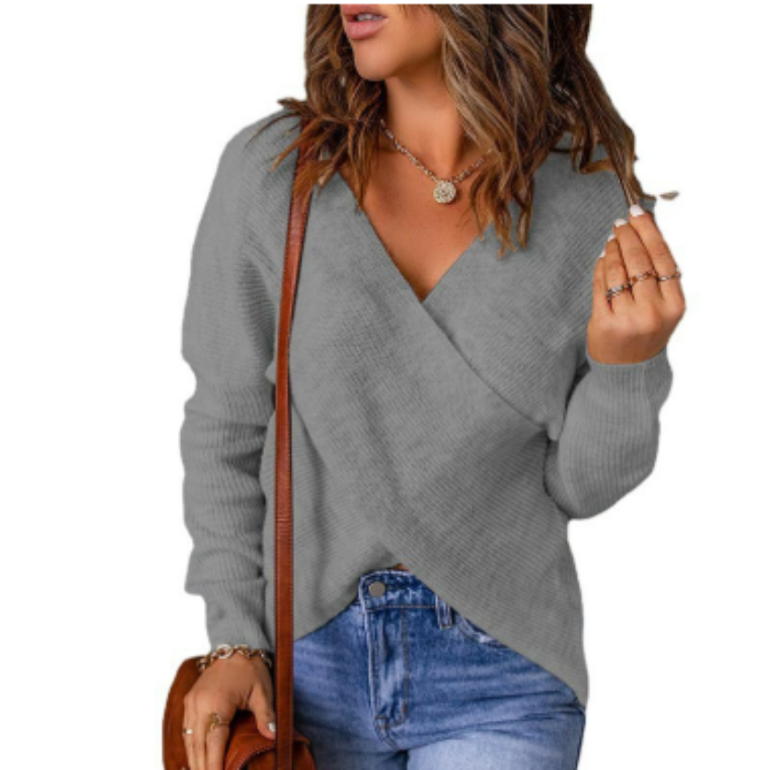 Crossed Front Ribbed Relaxed Fit Sweater