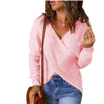 Crossed Front Ribbed Relaxed Fit Sweater