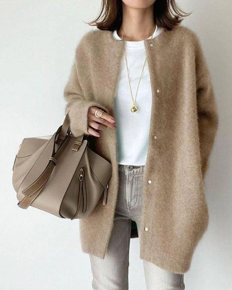 Oversized Soft Knit Button Front Cardigan
