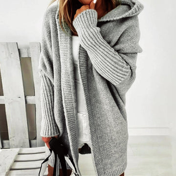 Knit Wool Blend Oversized Hooded Cardigan