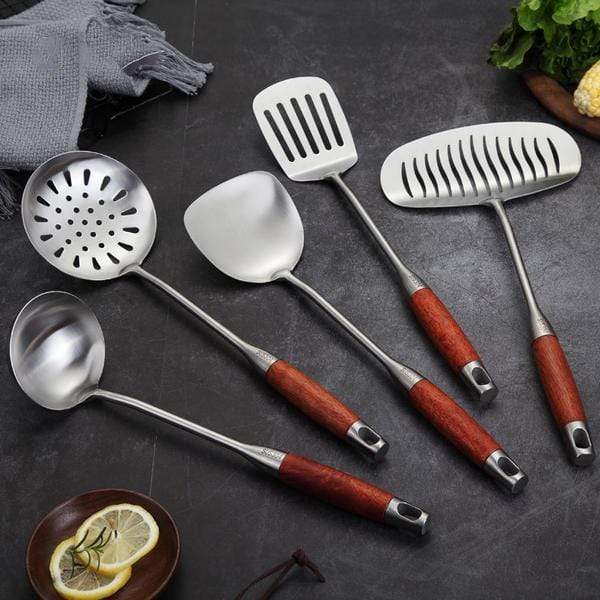 Stainless Steel And Wood Ergonomic Utensil Set