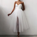 Women's Midi Dress - A-Line Fit - Elegant Tulle Skirt - Sweetheart Neckline