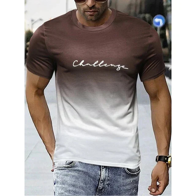 Men's T-shirt - Slim Fit - Round Neck - Soft & Breathable - Gradient Design with Print