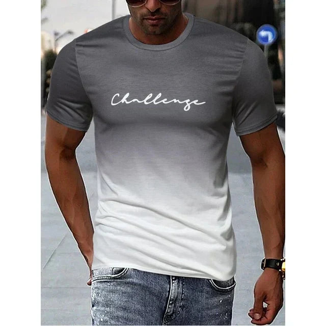 Men's T-shirt - Slim Fit - Round Neck - Soft & Breathable - Gradient Design with Print