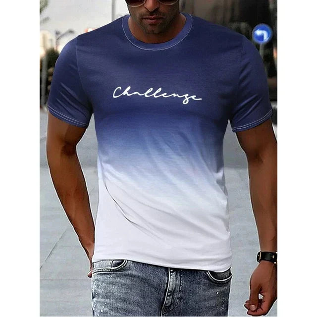 Men's T-shirt - Slim Fit - Round Neck - Soft & Breathable - Gradient Design with Print