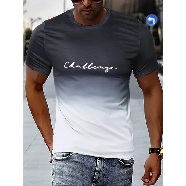 Men's T-shirt - Slim Fit - Round Neck - Soft & Breathable - Gradient Design with Print