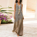 Women's Maxi Dress - Sleeveless A-line - V-Neck Light and Breathable - Geometric Pattern