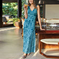 Women's Maxi Dress - Sleeveless A-line - V-Neck Light and Breathable - Geometric Pattern
