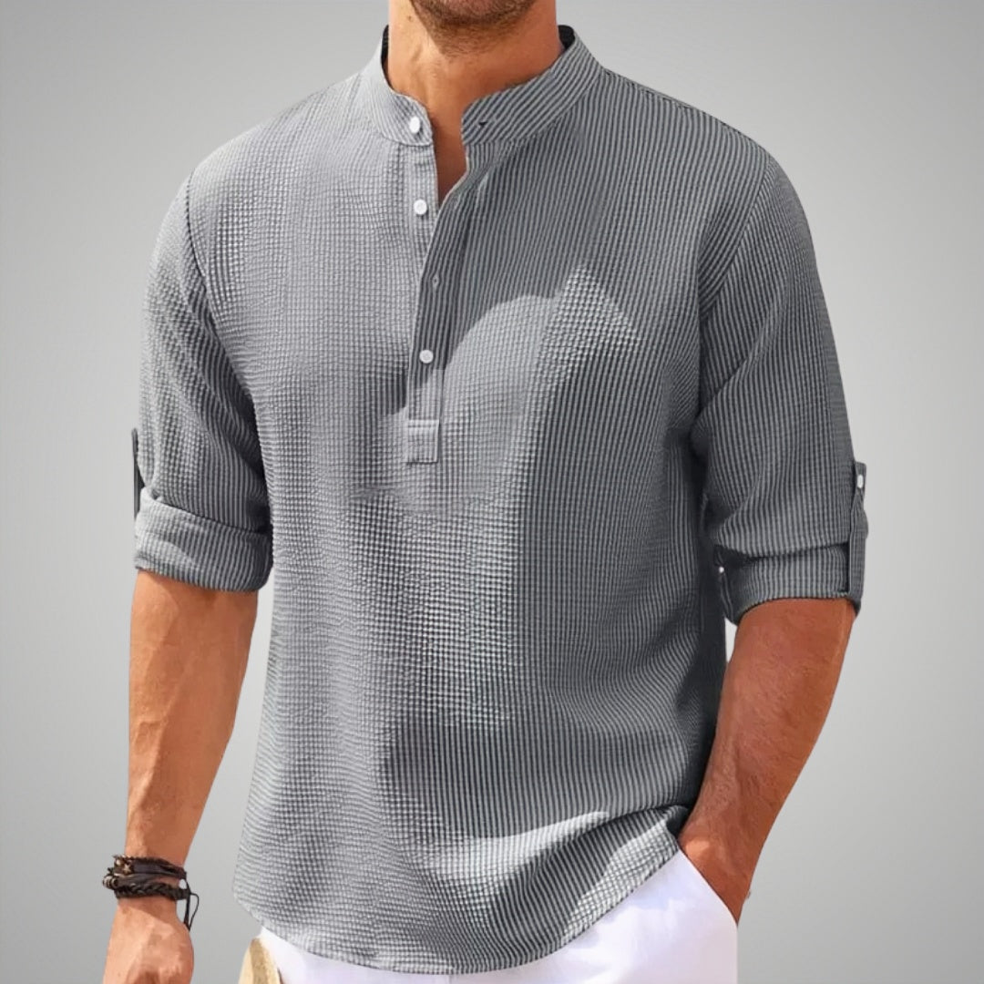 Waffle Knit Grandad Collar Henley Shirt
