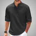 Men's Henley Shirt - Waffle Knit - Grandad Collar - Long-Sleeved - Button Closure