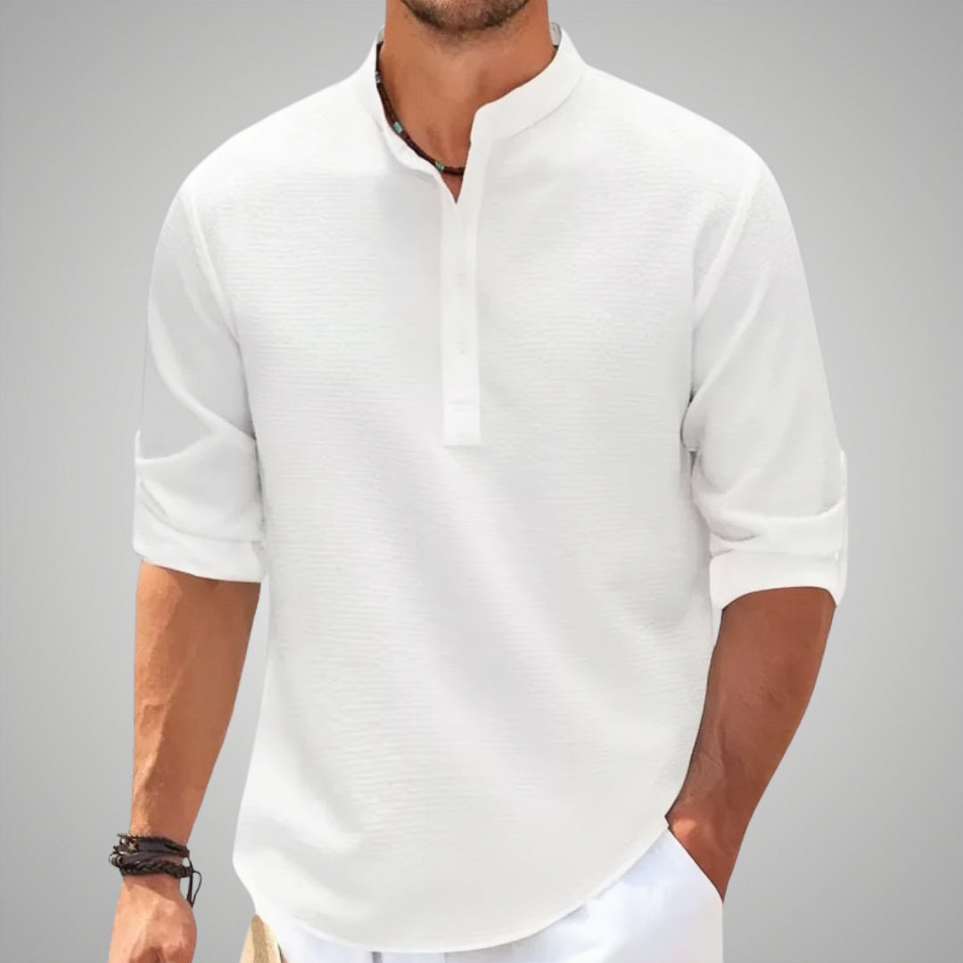Waffle Knit Grandad Collar Henley Shirt