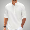 Men's Henley Shirt - Waffle Knit - Grandad Collar - Long-Sleeved - Button Closure