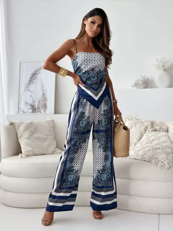 Cropped Wide Leg Silk Blend Sleeveless Set