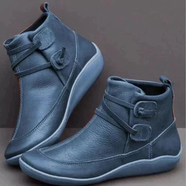 Women's Shoes Boots – Leather Mid-cut – Supportive Fit – Waterproof – Buckle Detail