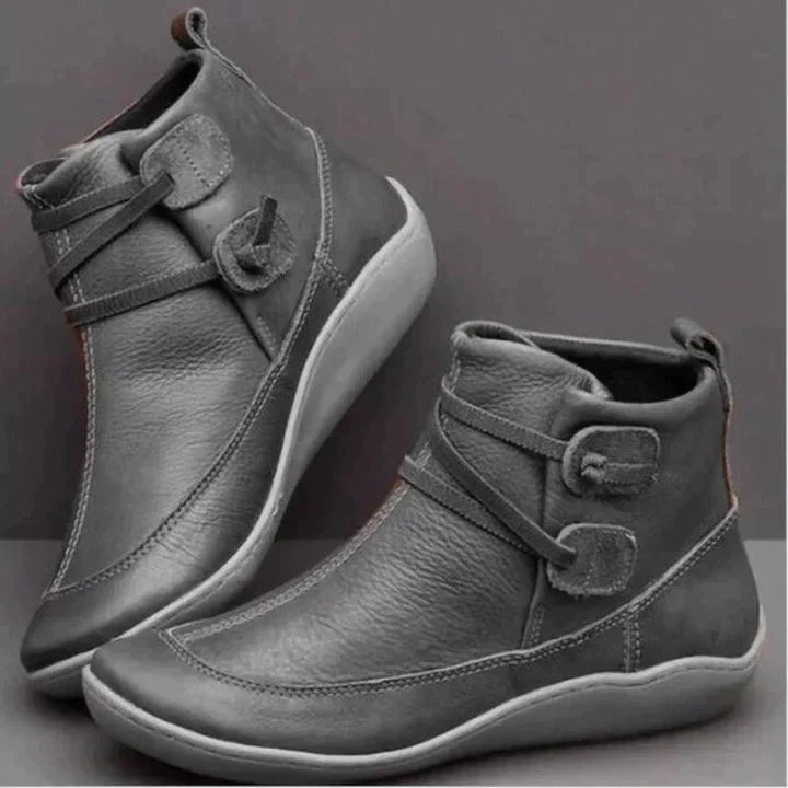 Women's Shoes Boots – Leather Mid-cut – Supportive Fit – Waterproof – Buckle Detail