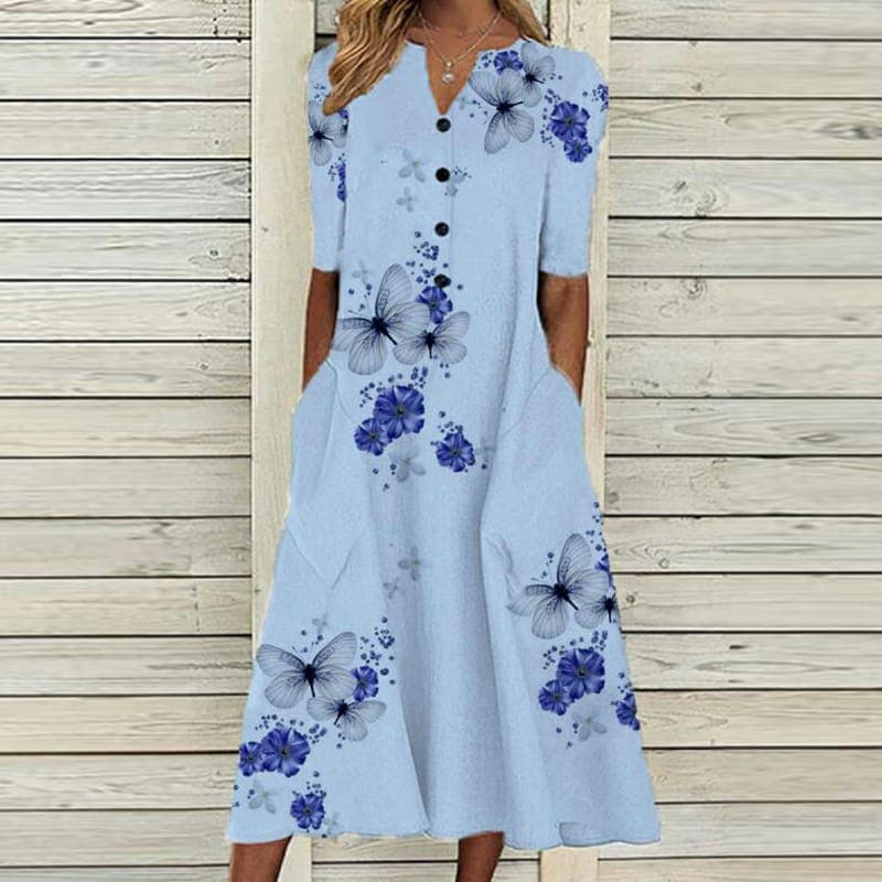 Relaxed Fit Cotton Blend Button Down Midi Dress