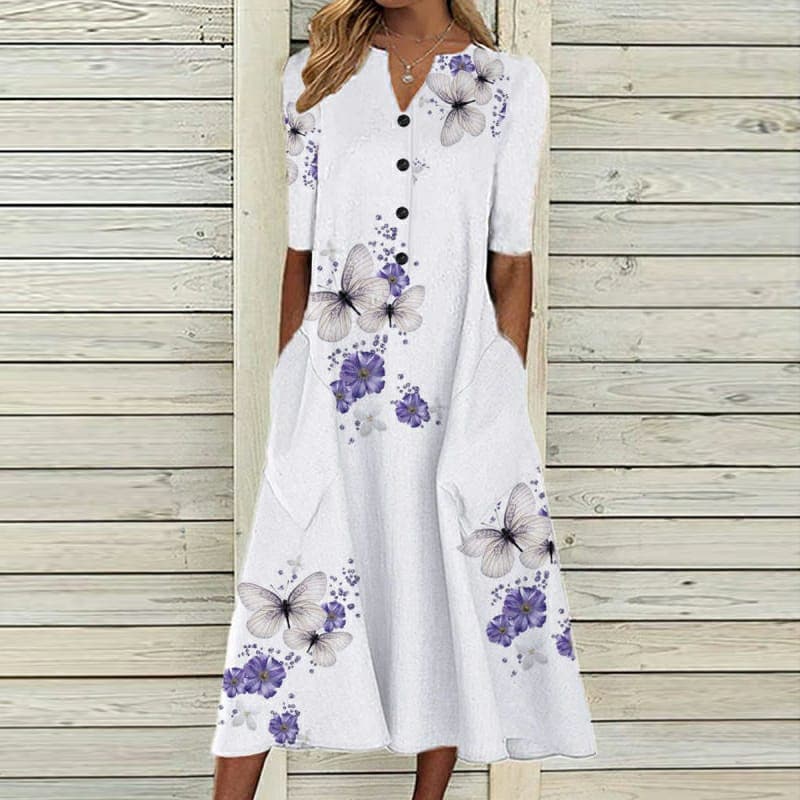 Relaxed Fit Cotton Blend Button Down Midi Dress