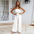 Women's Jumpsuit - Strapless - Waistband - Wide Leg Width - Elegant and Comfortable