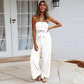 Women's Jumpsuit - Strapless - Waistband - Wide Leg Width - Elegant and Comfortable