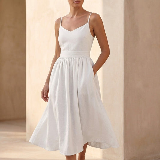 Flowing Maxi Dress with Tie-Shoulder Straps and Gathered Waist