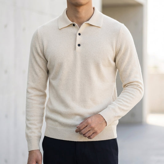 Vincenzo Classic Fit Knit Polo Sweater with Ribbed Cuffs for Smart Casual