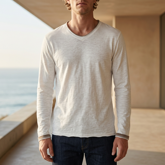 Vintage Fit Double-Layered Lightweight Long Sleeve Summer Essential Tee