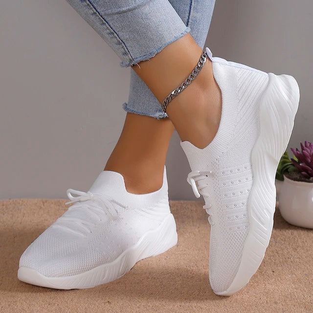 Women's Sneakers - Breathable Knit - Slip-On with Laces - Lightweight Comfort for Everyday