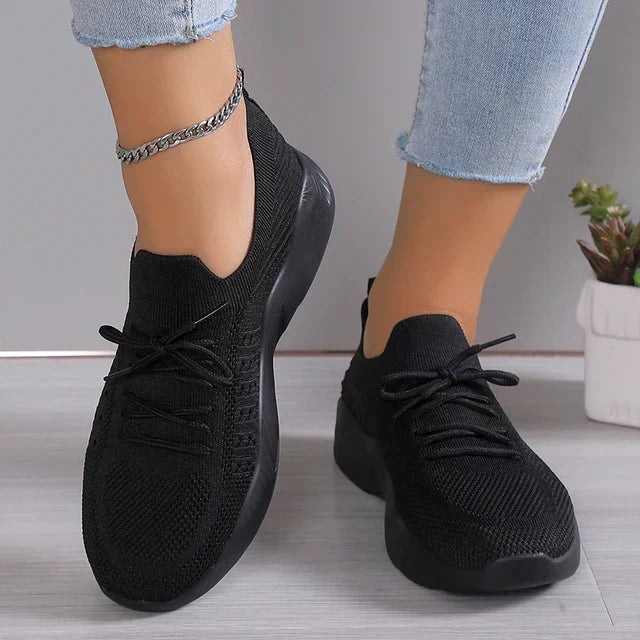 Women's Sneakers - Breathable Knit - Slip-On with Laces - Lightweight Comfort for Everyday