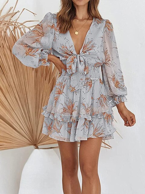 Voluminous Sleeve Mini Fit & Flare Dress
