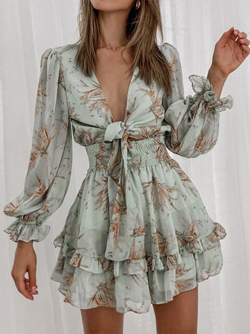 Voluminous Sleeve Mini Fit & Flare Dress
