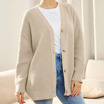 Oversized Ribbed Knit Button Front Cardigan