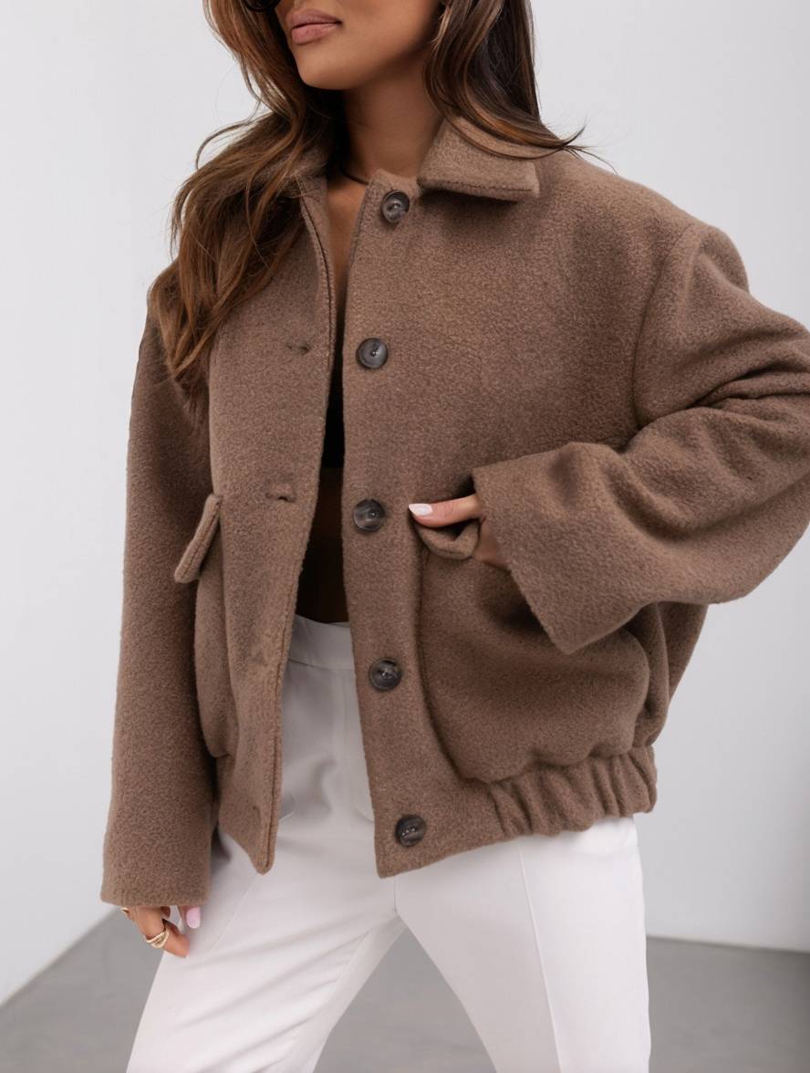 Wool Blend Relaxed Fit Button Front Coat