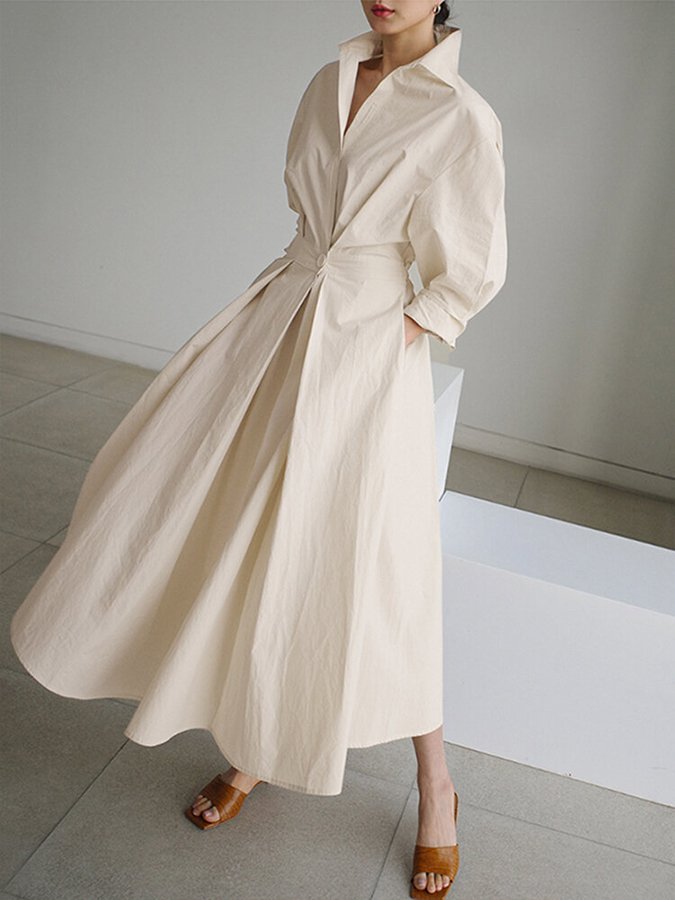 Midi Length A-line Fit Shirt Dress