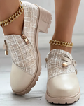 Women's Boots - Chunky Heel - Texture Details - Durable Sole - Elegant Design