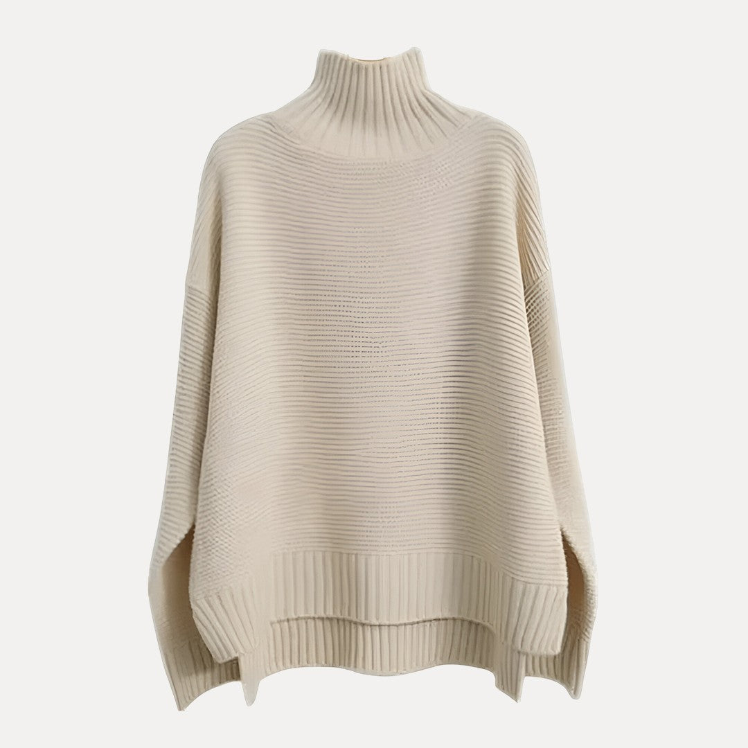 Isabella Wool Oversized Turtleneck Sweater | Ribbed Side Slit Sweater