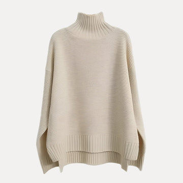 Isabella Wool Oversized Turtleneck Sweater | Ribbed Side Slit Sweater