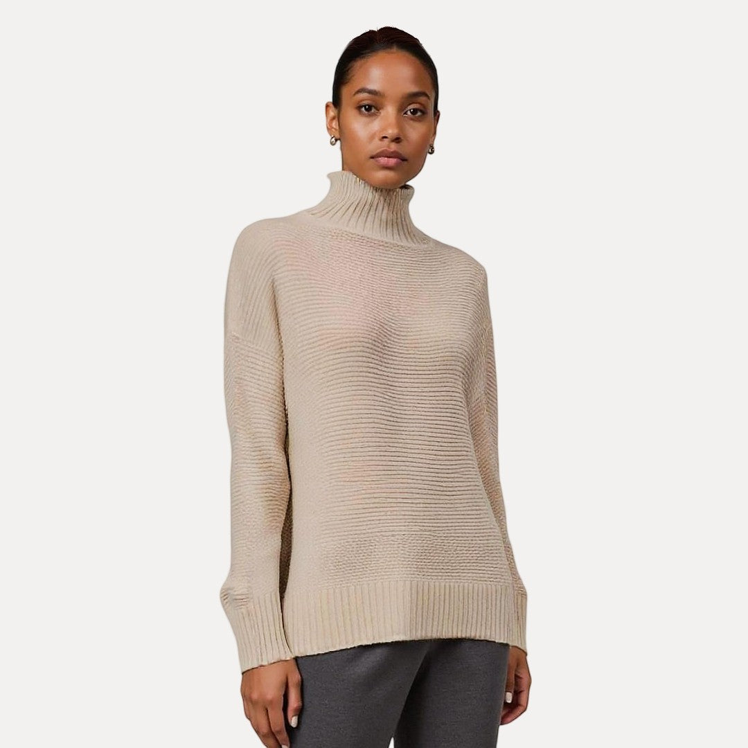 Isabella Wool Oversized Turtleneck Sweater | Ribbed Side Slit Sweater