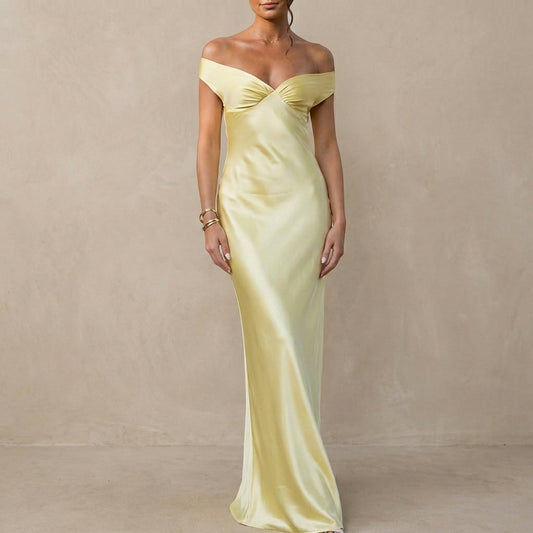 Women's Off-the-Shoulder Maxi Dress with Ruched Bust Detail