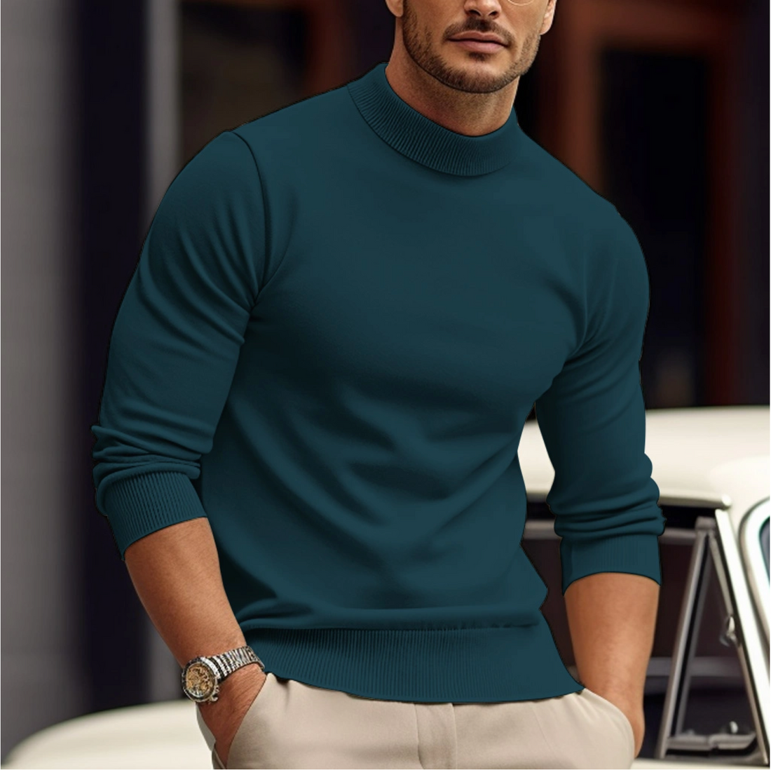 Slim Fit Ribbed Crew Neck Pullover Sweater