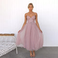 Women's Midi Dress - Strapless Sweetheart Neckline - A-line Cut - Layered Tulle